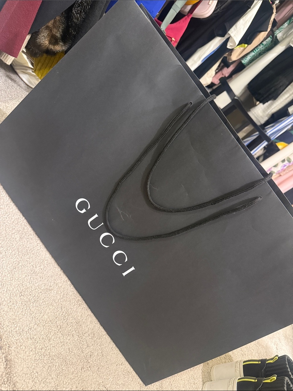 Gucci Black Paper Shopping Tote with White Logo